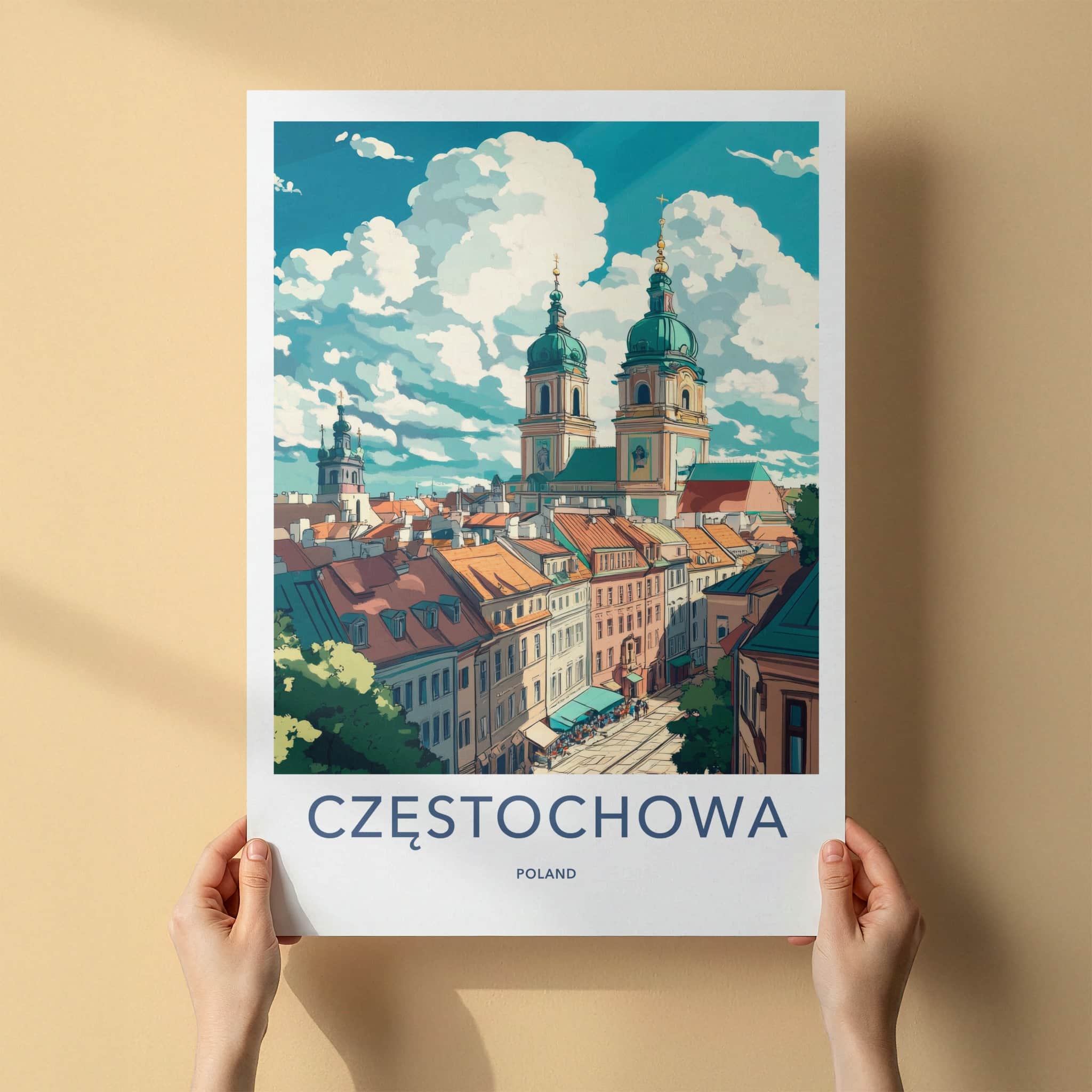 Czestochowa Poster - Poland Travel Art - Majestic Cathedral Towers Home Decor