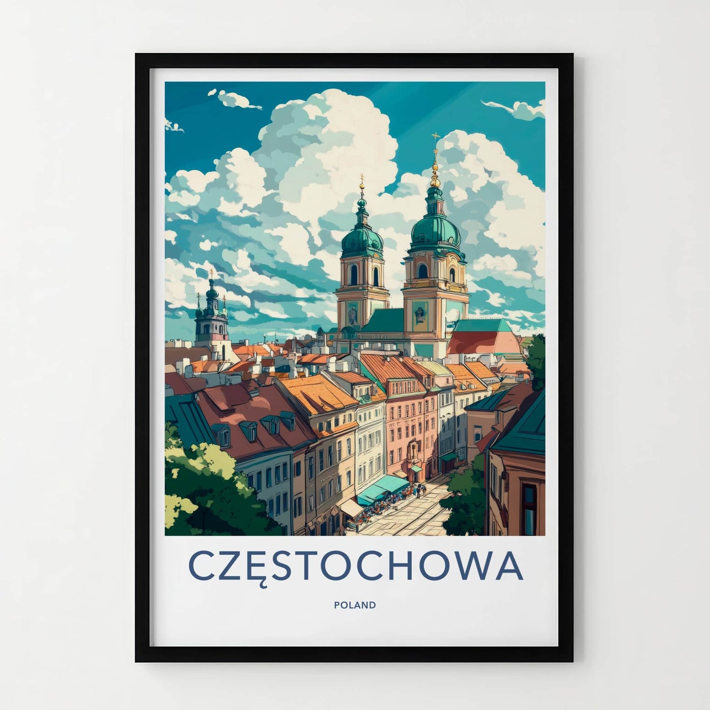 Czestochowa Poster - Poland Travel Art - Majestic Cathedral Towers Home Decor