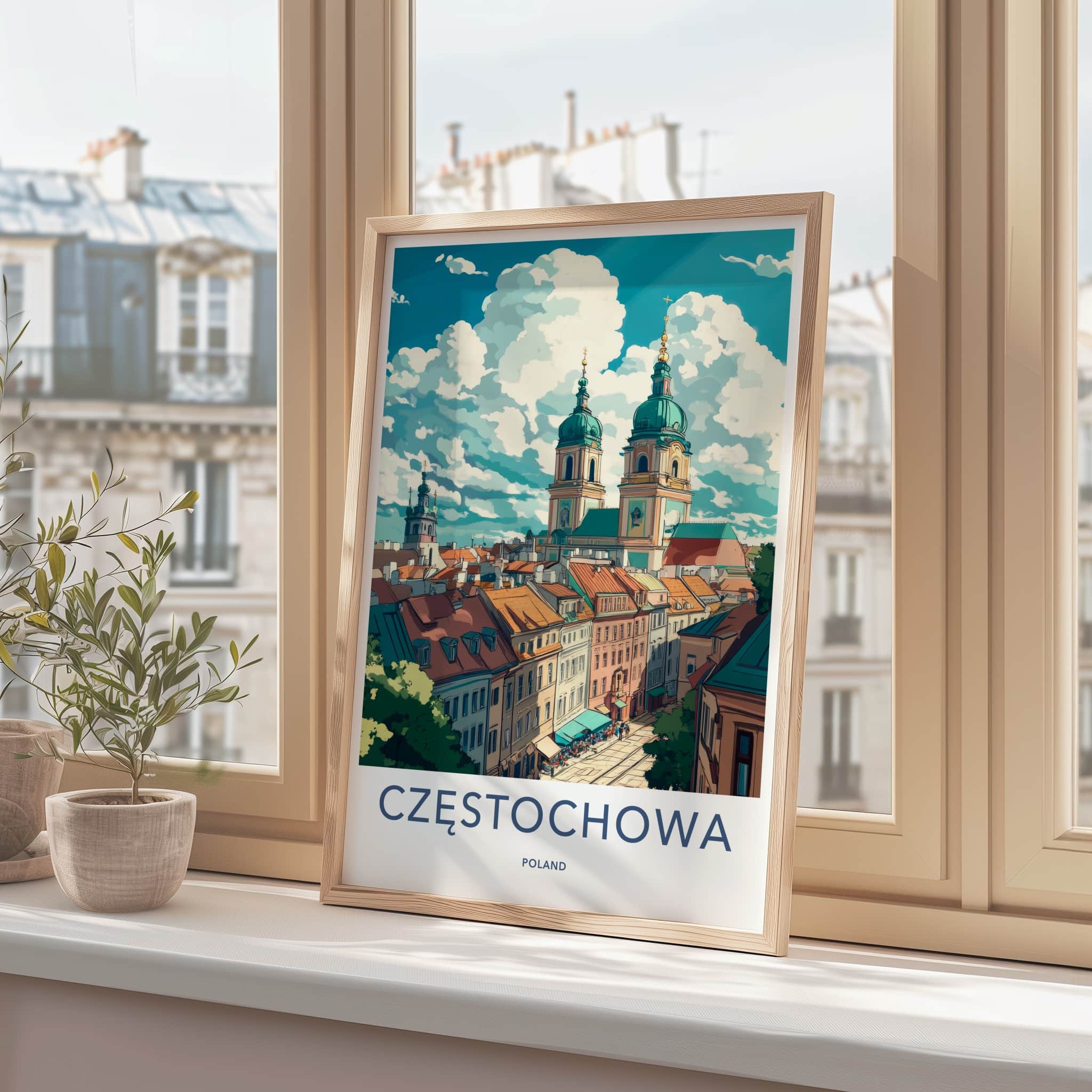 Czestochowa Poster - Poland Travel Art - Majestic Cathedral Towers Home Decor