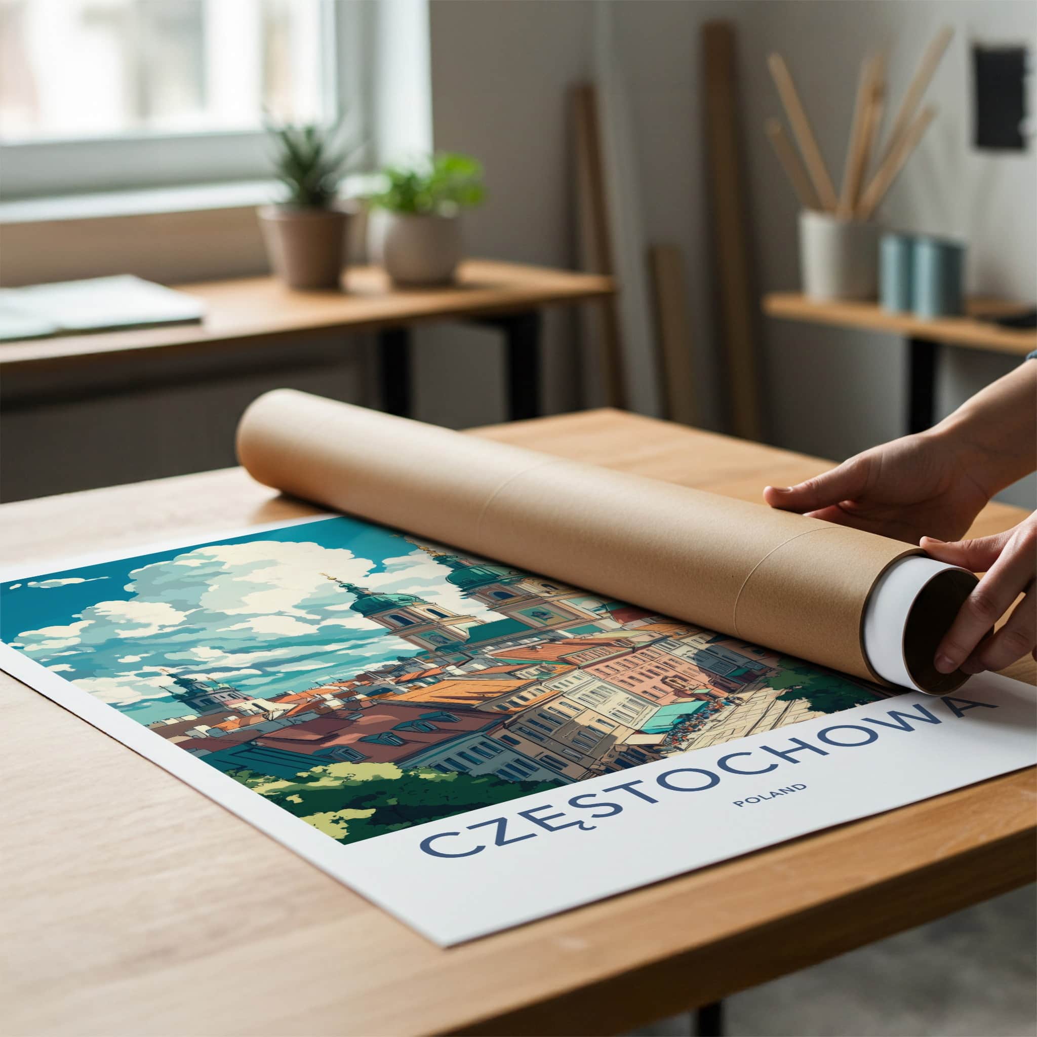 Czestochowa Poster - Poland Travel Art - Majestic Cathedral Towers Home Decor