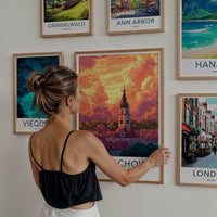 Czestochowa Poster - Poland Travel Print - Fiery Cloudscape City Home Art