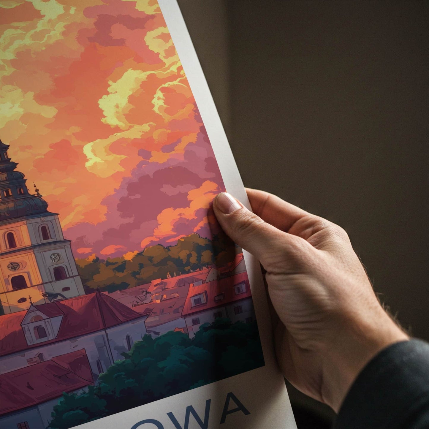 Czestochowa Poster - Poland Travel Print - Fiery Cloudscape City Home Art