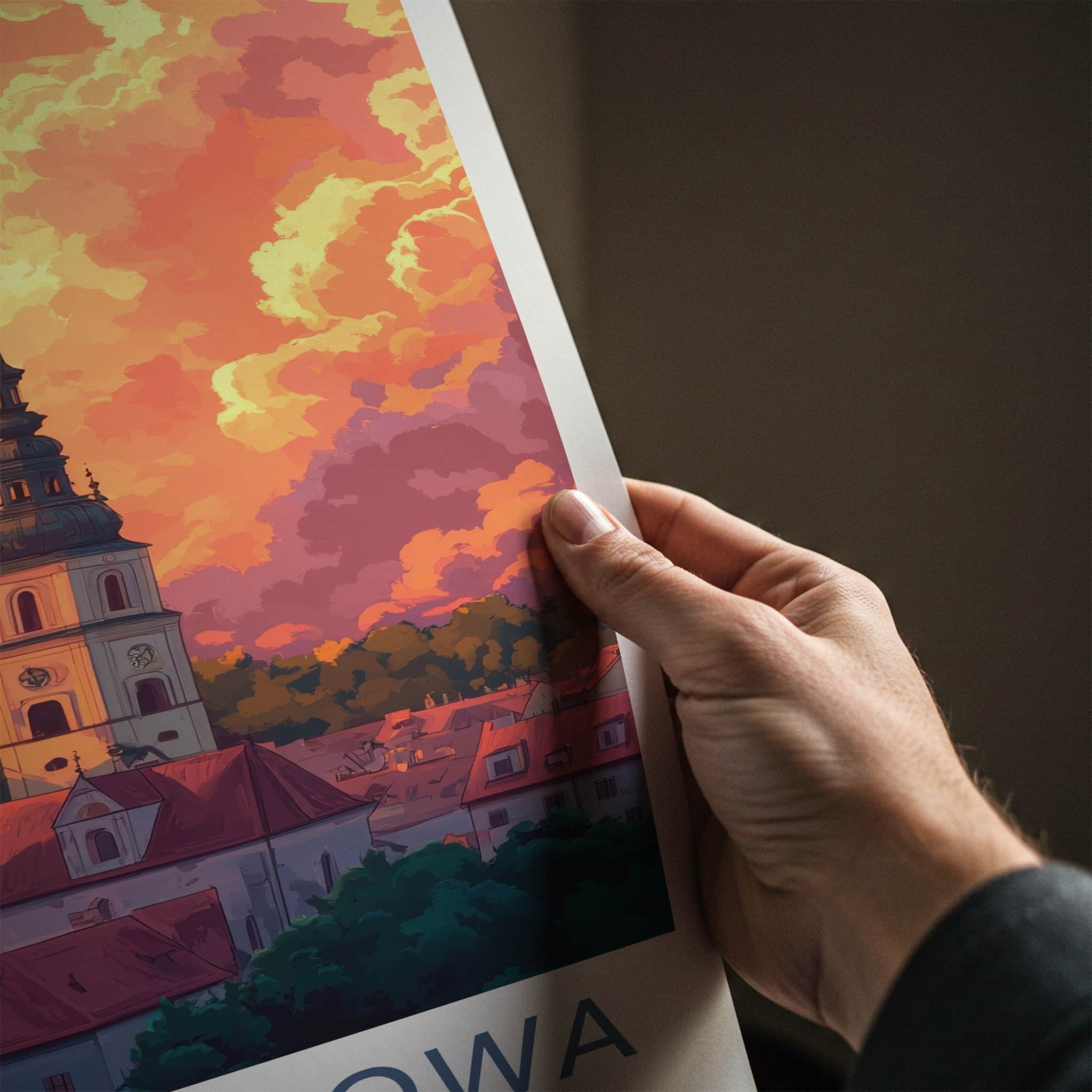 Czestochowa Poster - Poland Travel Print - Fiery Cloudscape City Home Art