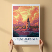 Czestochowa Poster - Poland Travel Print - Fiery Cloudscape City Home Art
