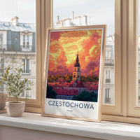 Czestochowa Poster - Poland Travel Print - Fiery Cloudscape City Home Art