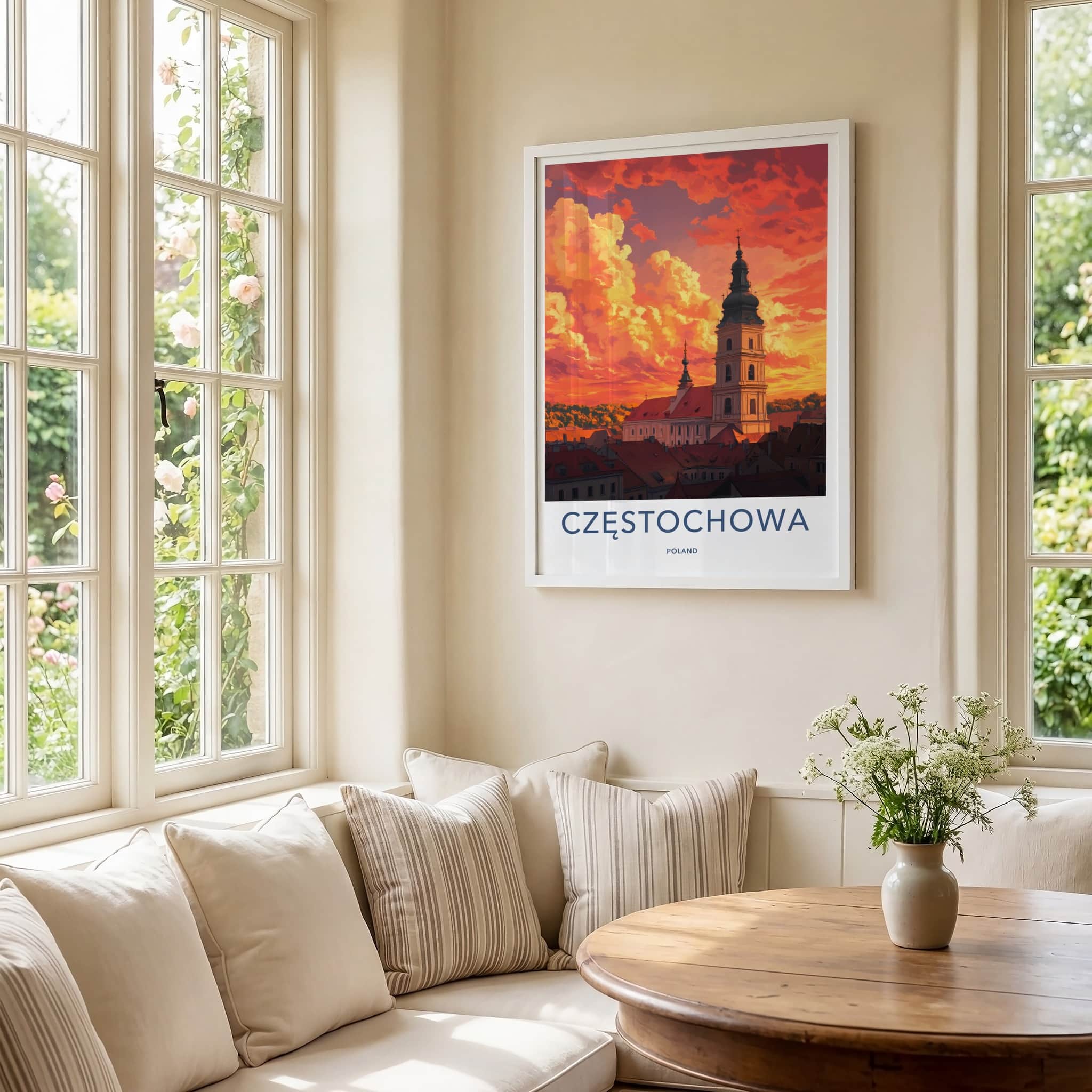 Czestochowa Poster - Poland Wall Art - Basilica Orange Sky Home Decor