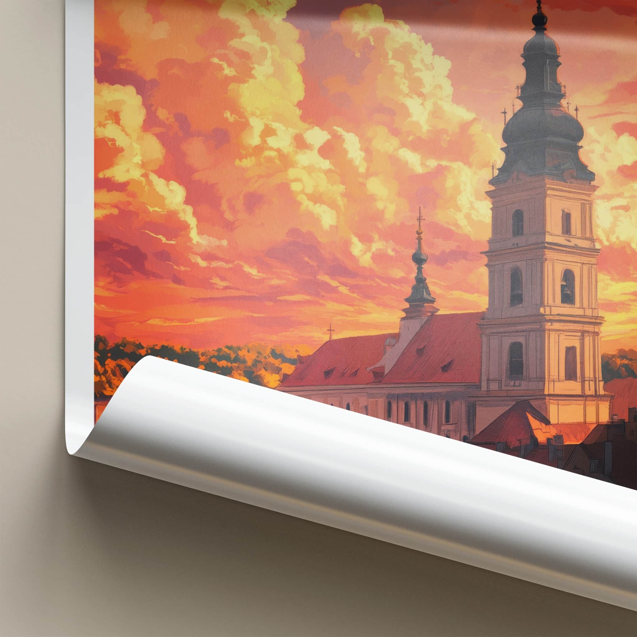 Czestochowa Poster - Poland Wall Art - Basilica Orange Sky Home Decor