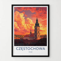 Czestochowa Poster - Poland Wall Art - Basilica Orange Sky Home Decor