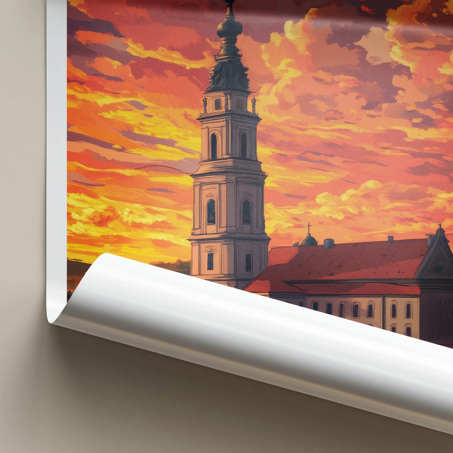 Czestochowa Poster - Poland Wall Art - Fiery Sunset Church Home Decor