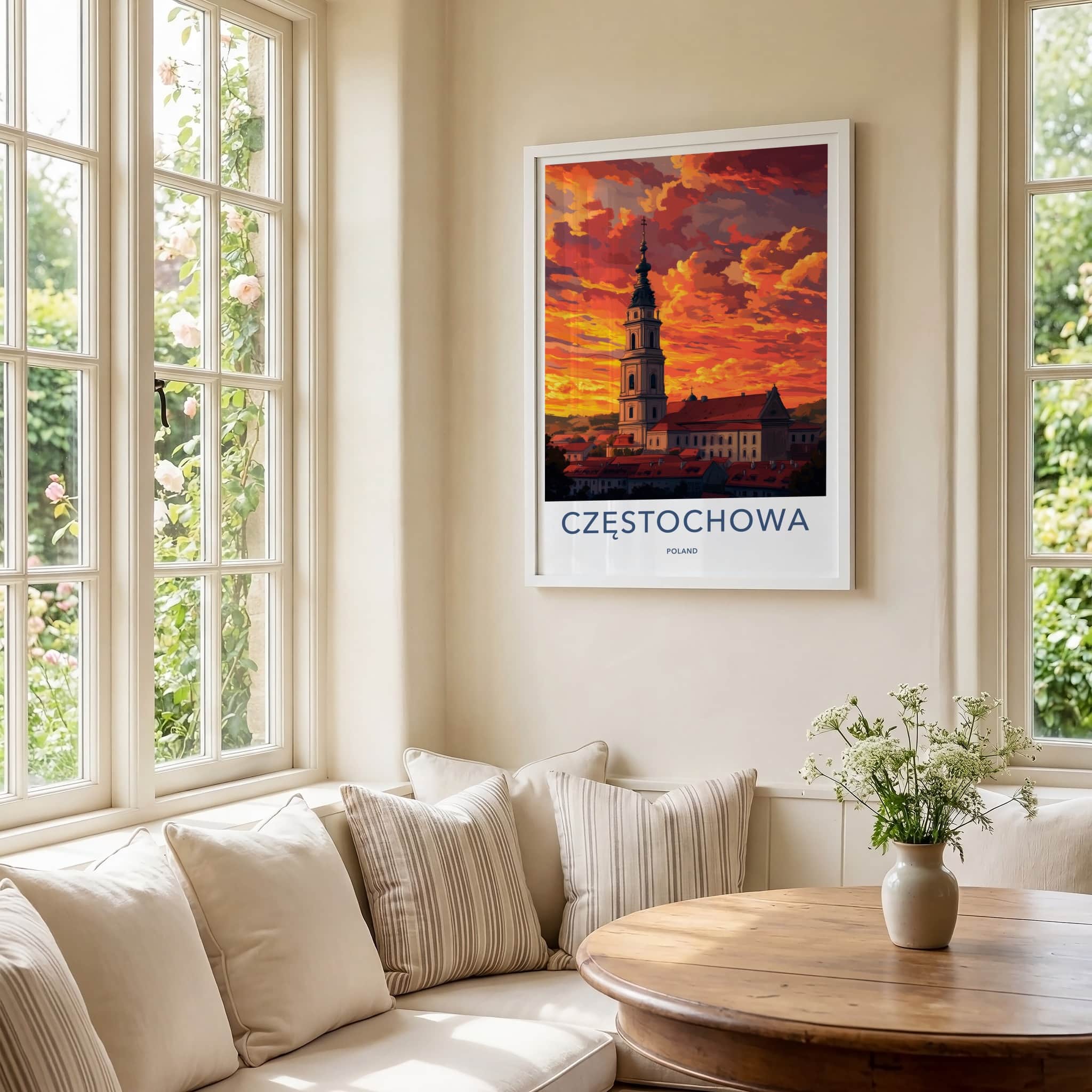 Czestochowa Poster - Poland Wall Art - Fiery Sunset Church Home Decor