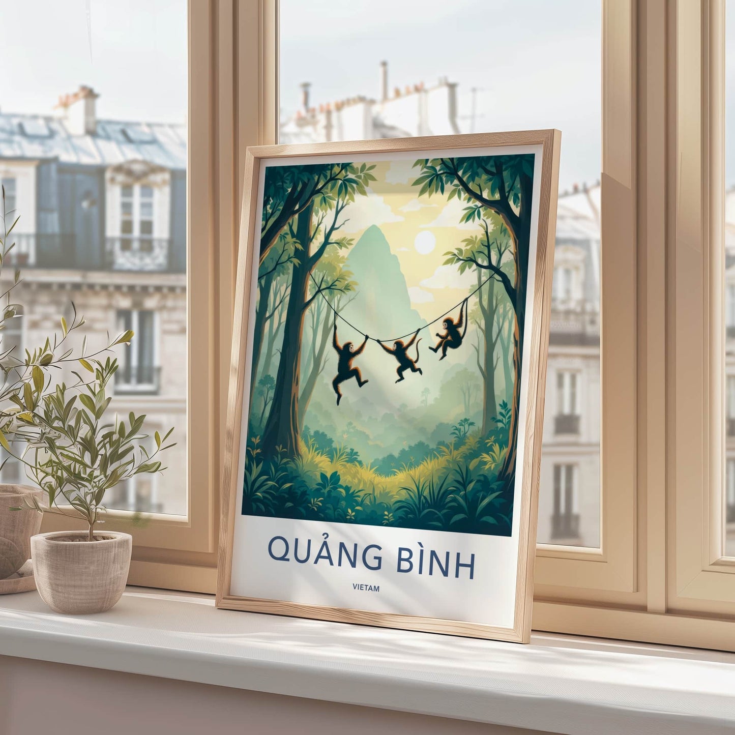 Quang Binh Poster - Vietnam Travel Art - Monkeys Swinging Jungle Home Decor