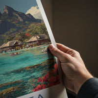 Mo'orea Poster French Polynesia Overwater Bungalows Travel Art