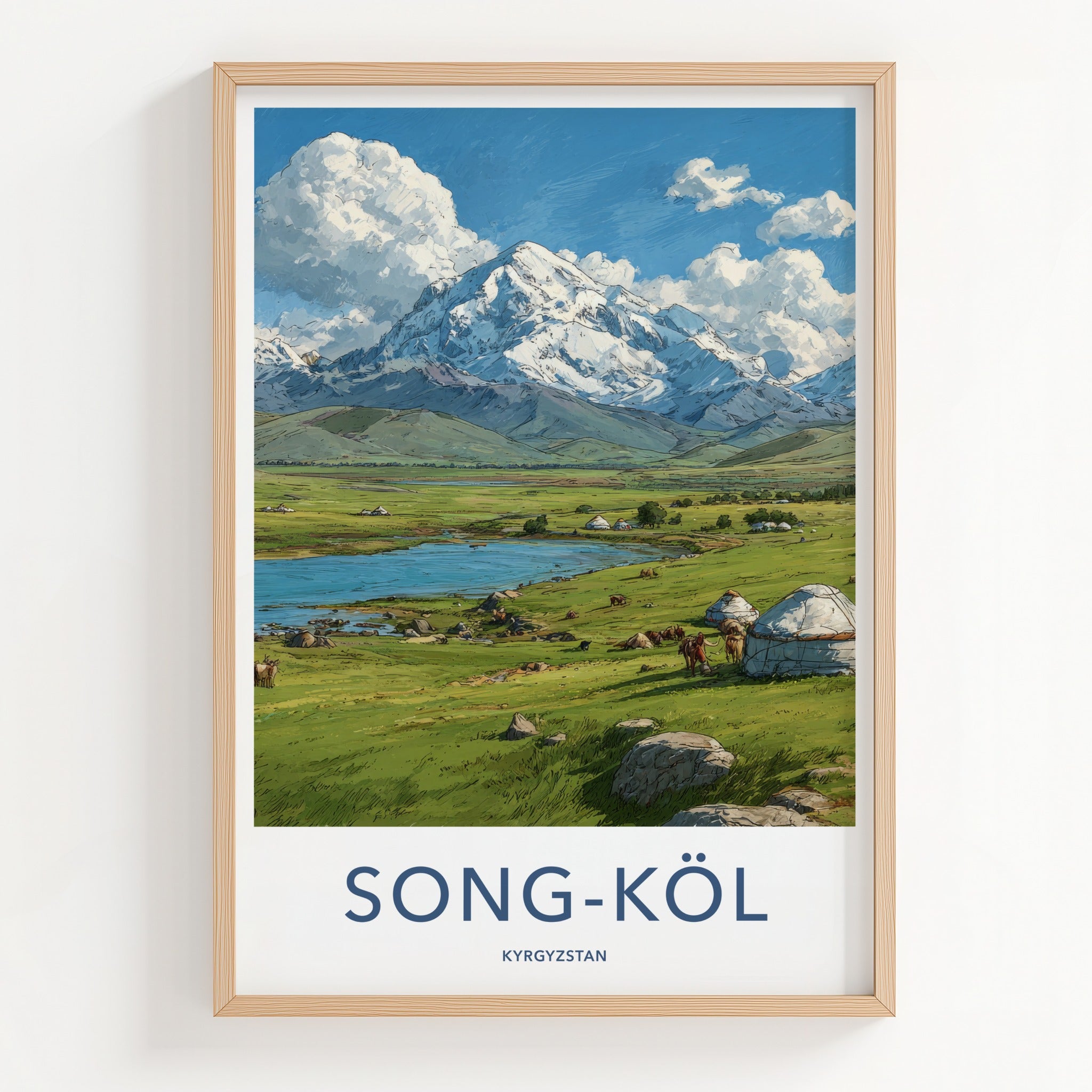 Song Kol Poster - Kyrgyzstan Lake Yurts Mountains