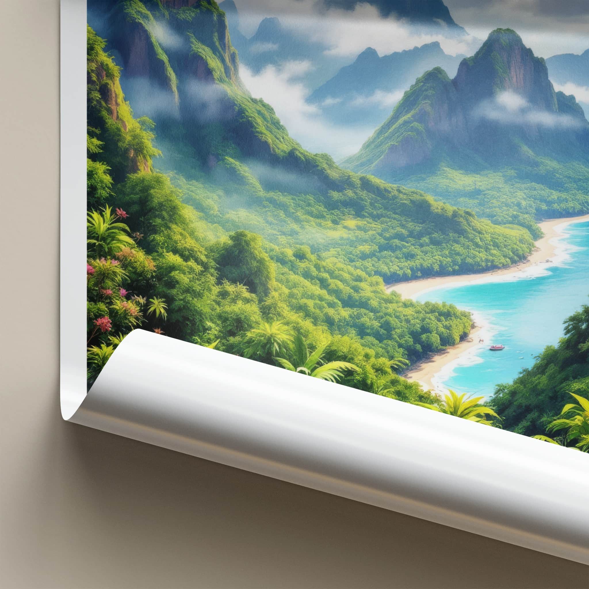 Borneo Poster - Malaysia Travel Art - Lush Coastal Mountains Wall Decor