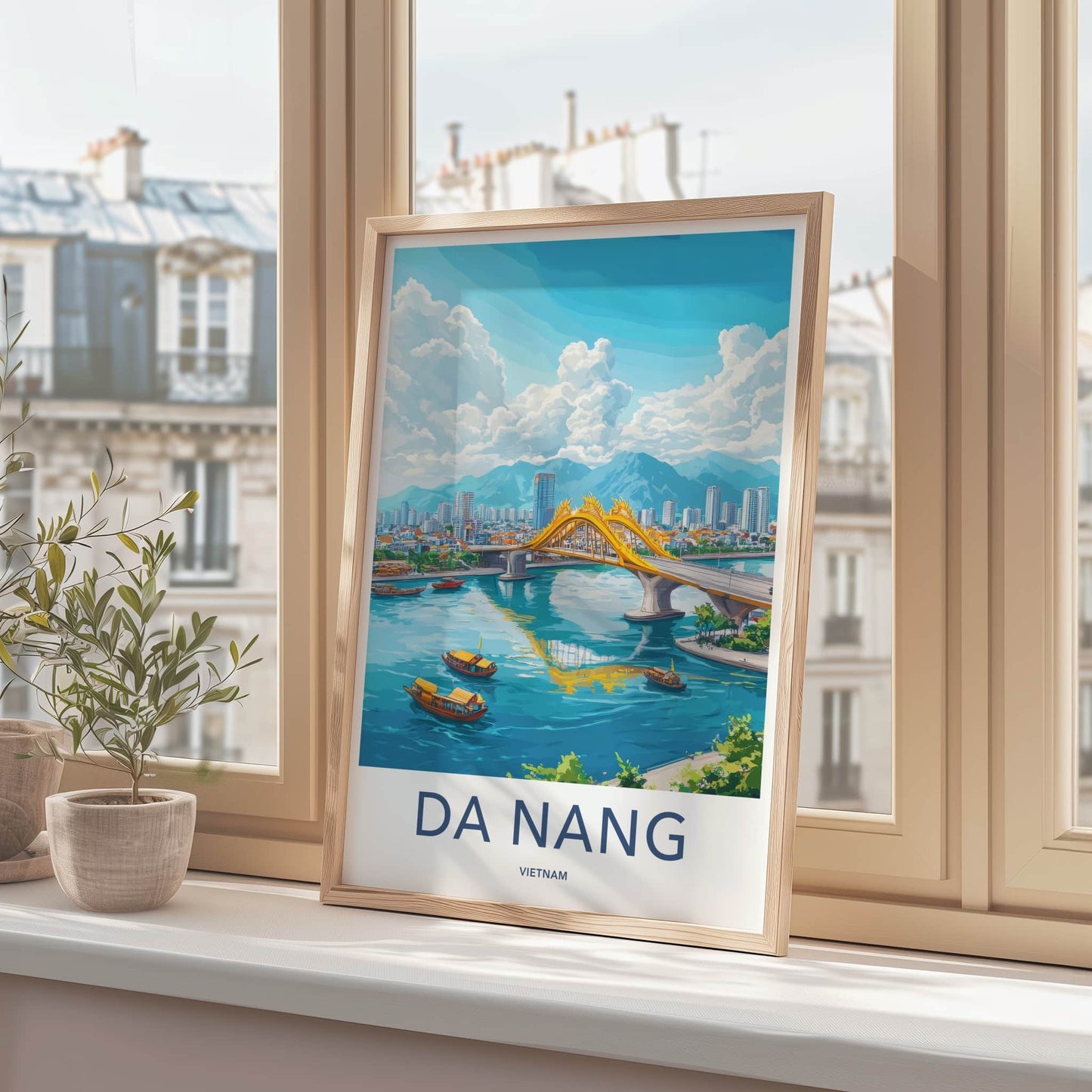 Da Nang Poster - Vietnam Travel Art - Golden Dragon Bridge Home Decor