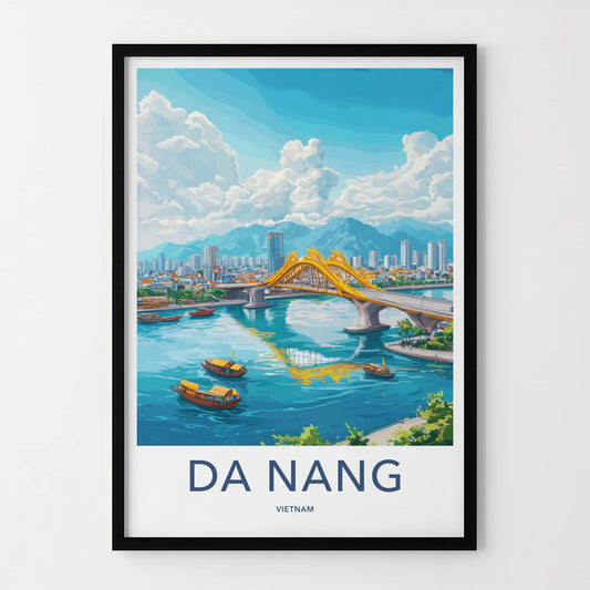 Da Nang Poster - Vietnam Travel Art - Golden Dragon Bridge Home Decor