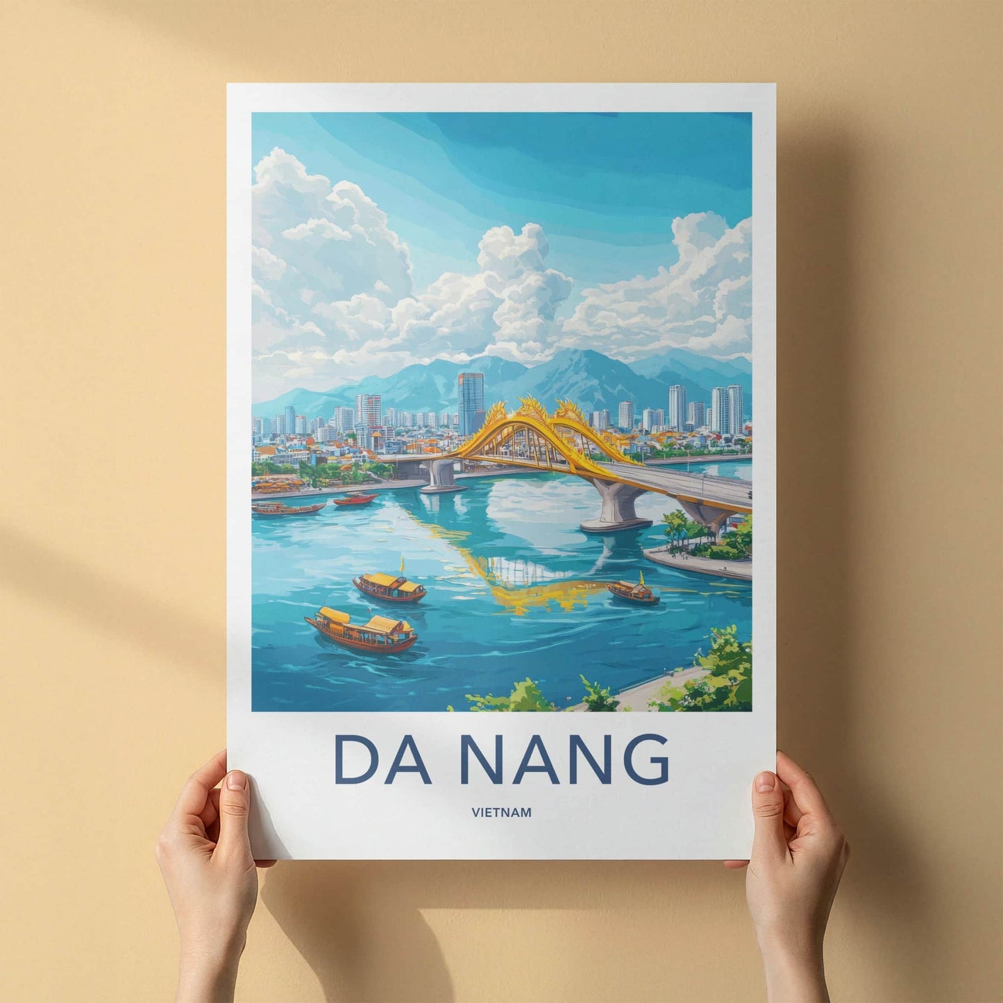 Da Nang Poster - Vietnam Travel Art - Golden Dragon Bridge Home Decor