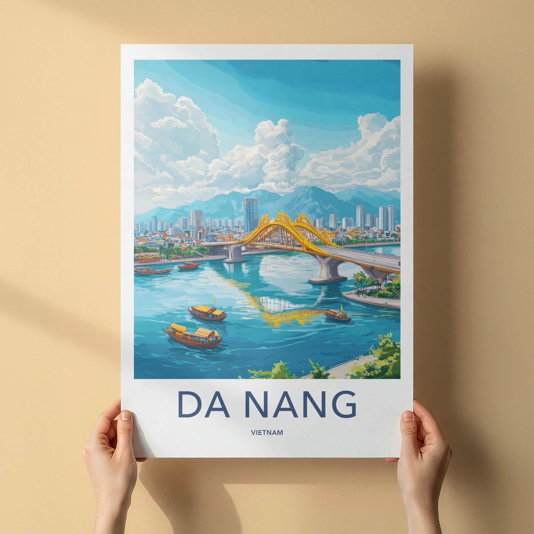 Da Nang Poster - Vietnam Travel Art - Golden Dragon Bridge Home Decor