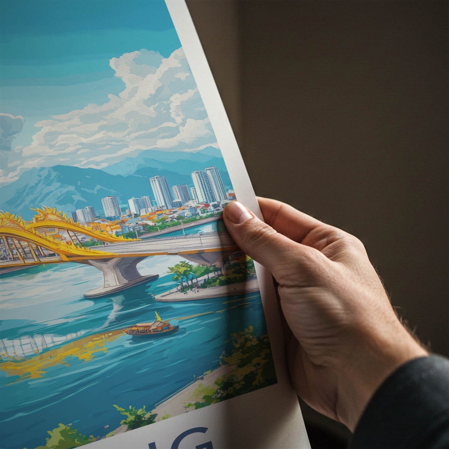 Da Nang Poster - Vietnam Travel Art - Golden Dragon Bridge Home Decor