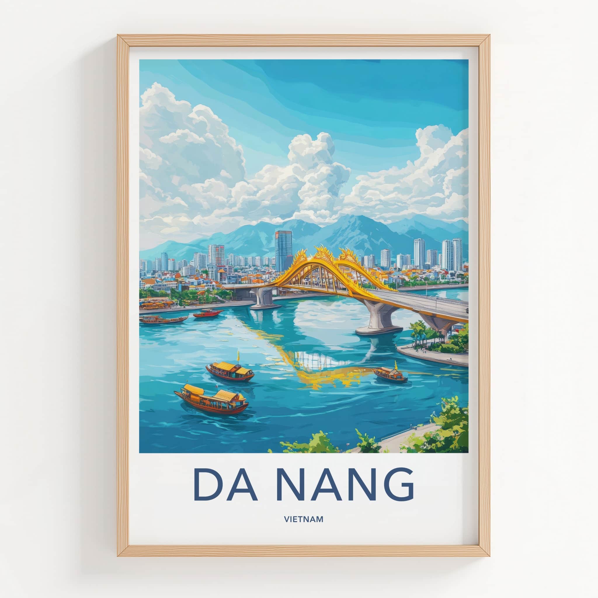 Da Nang Poster - Vietnam Travel Art - Golden Dragon Bridge Home Decor
