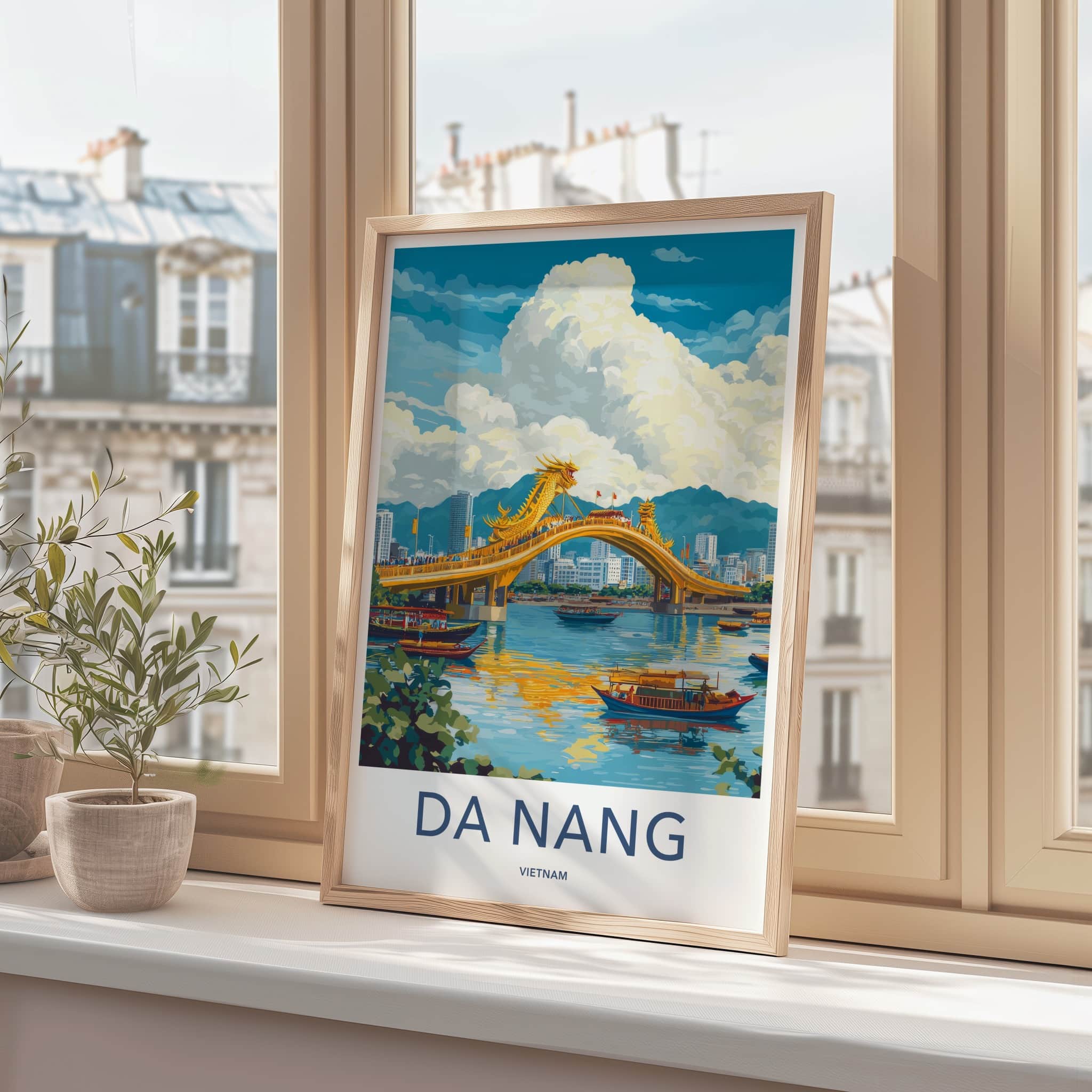 Da Nang Poster - Vietnam Travel Art - Golden Dragon Bridge Wall Decor
