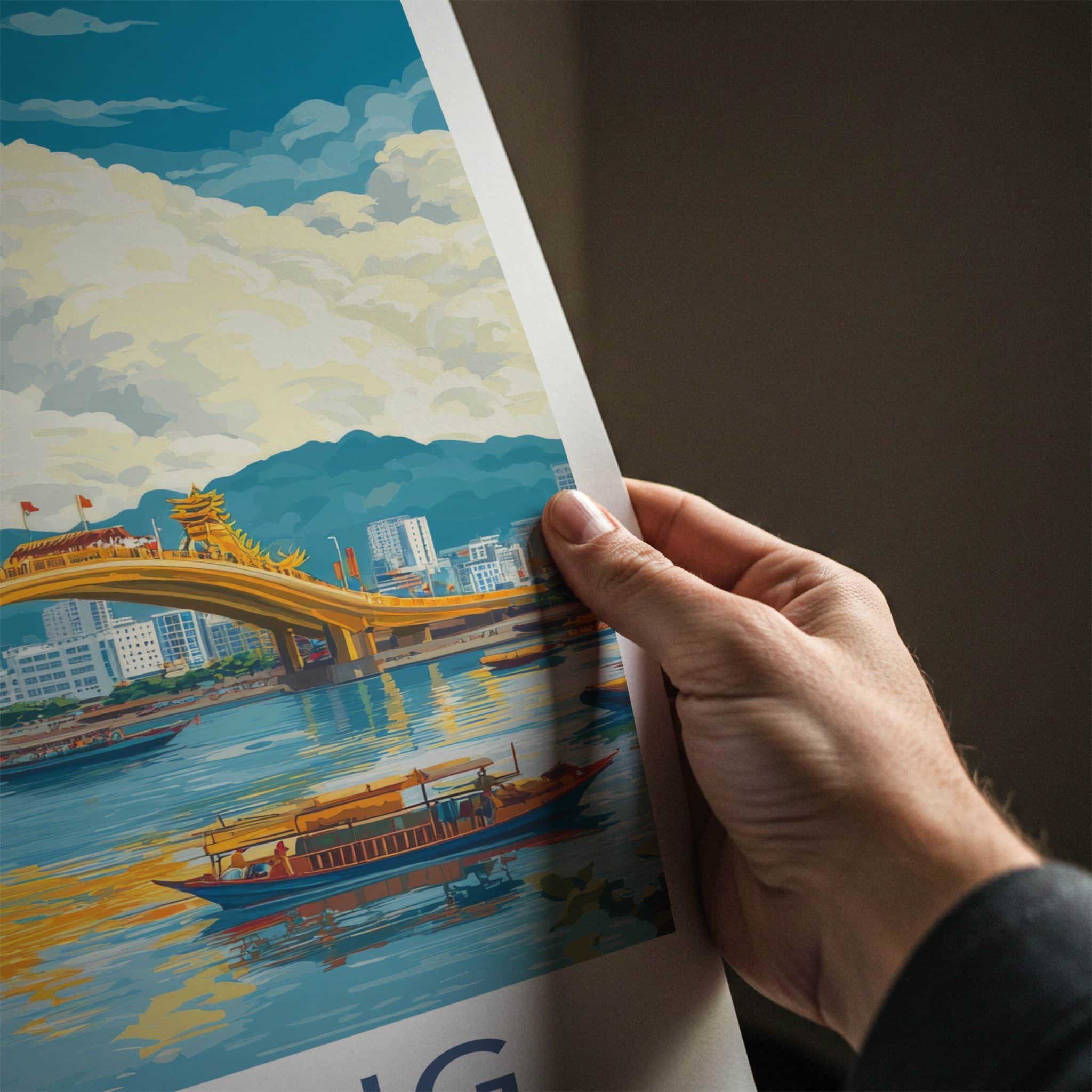 Da Nang Poster - Vietnam Travel Art - Golden Dragon Bridge Wall Decor