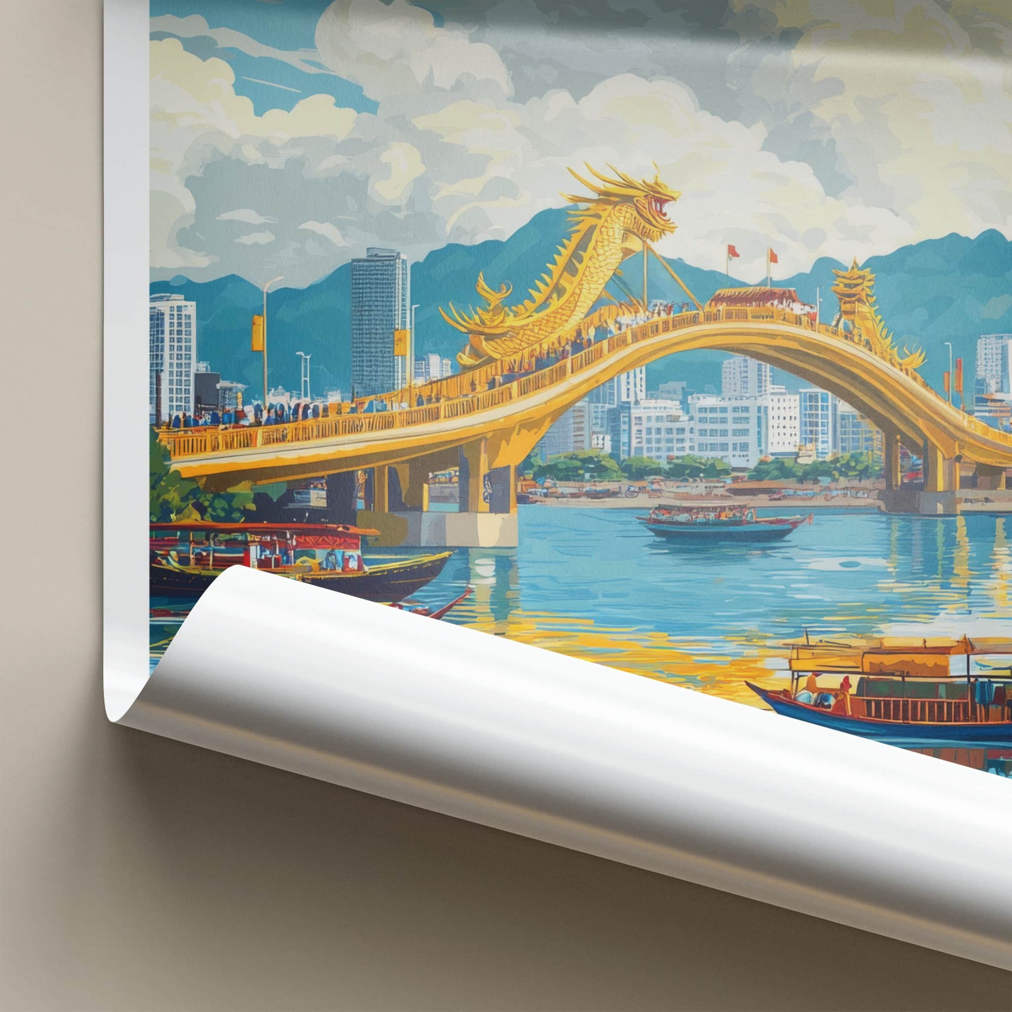 Da Nang Poster - Vietnam Travel Art - Golden Dragon Bridge Wall Decor