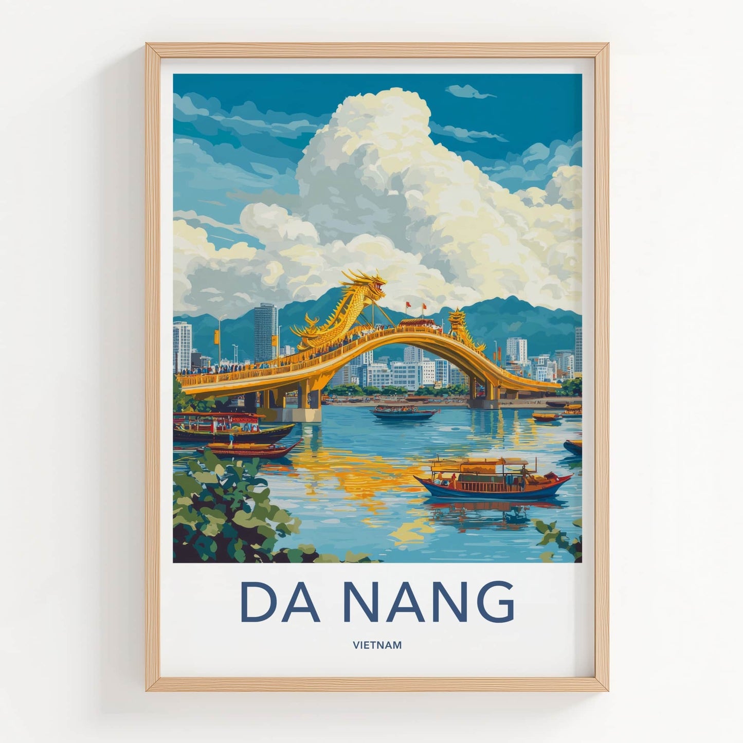 Da Nang Poster - Vietnam Travel Art - Golden Dragon Bridge Wall Decor