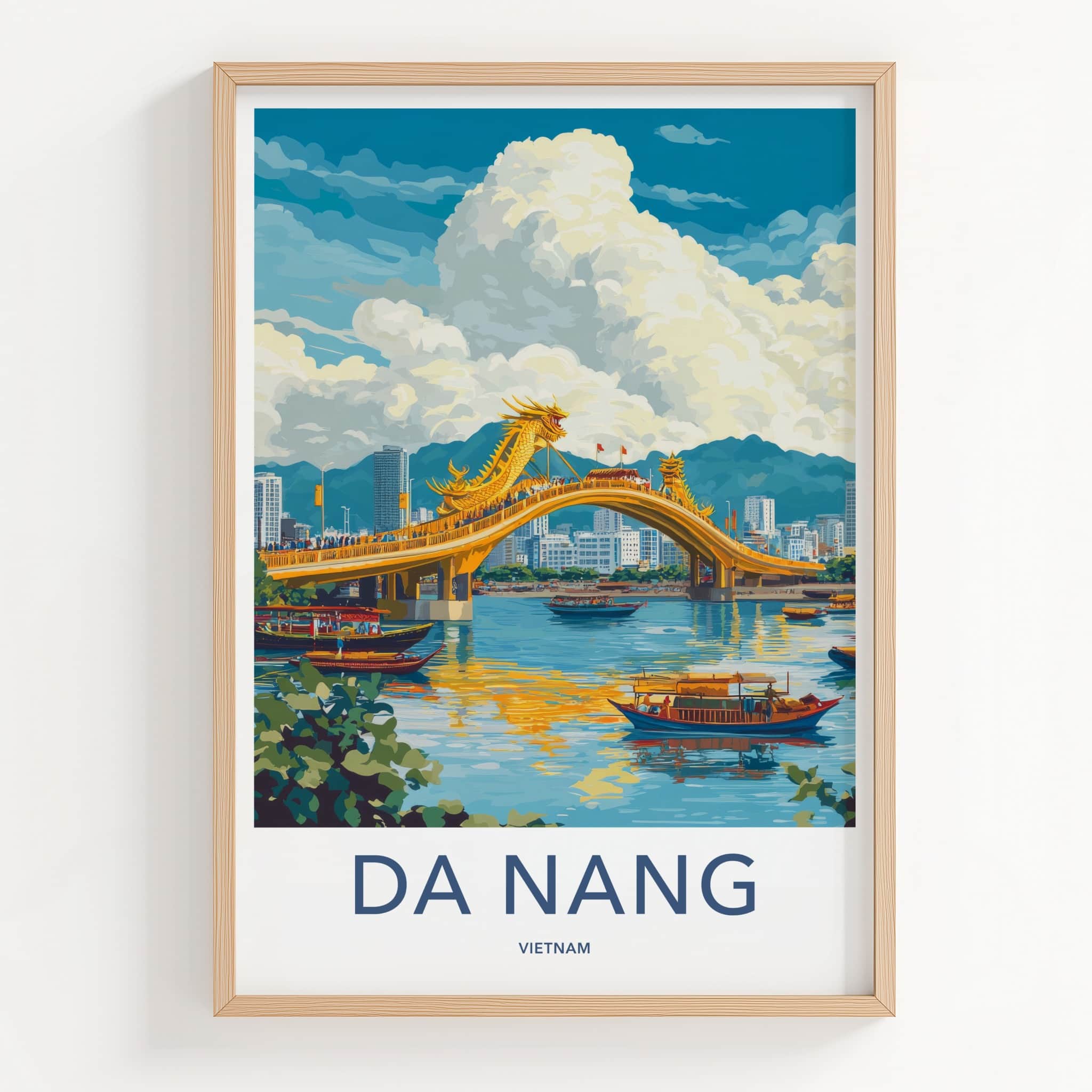Da Nang Poster - Vietnam Travel Art - Golden Dragon Bridge Wall Decor