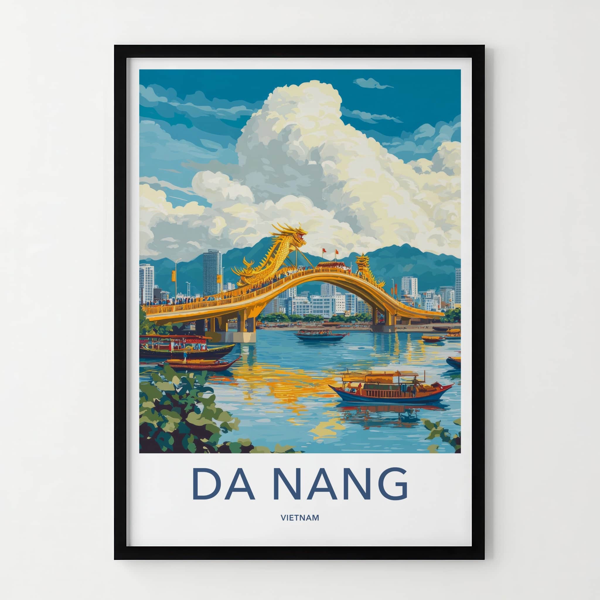 Da Nang Poster - Vietnam Travel Art - Golden Dragon Bridge Wall Decor