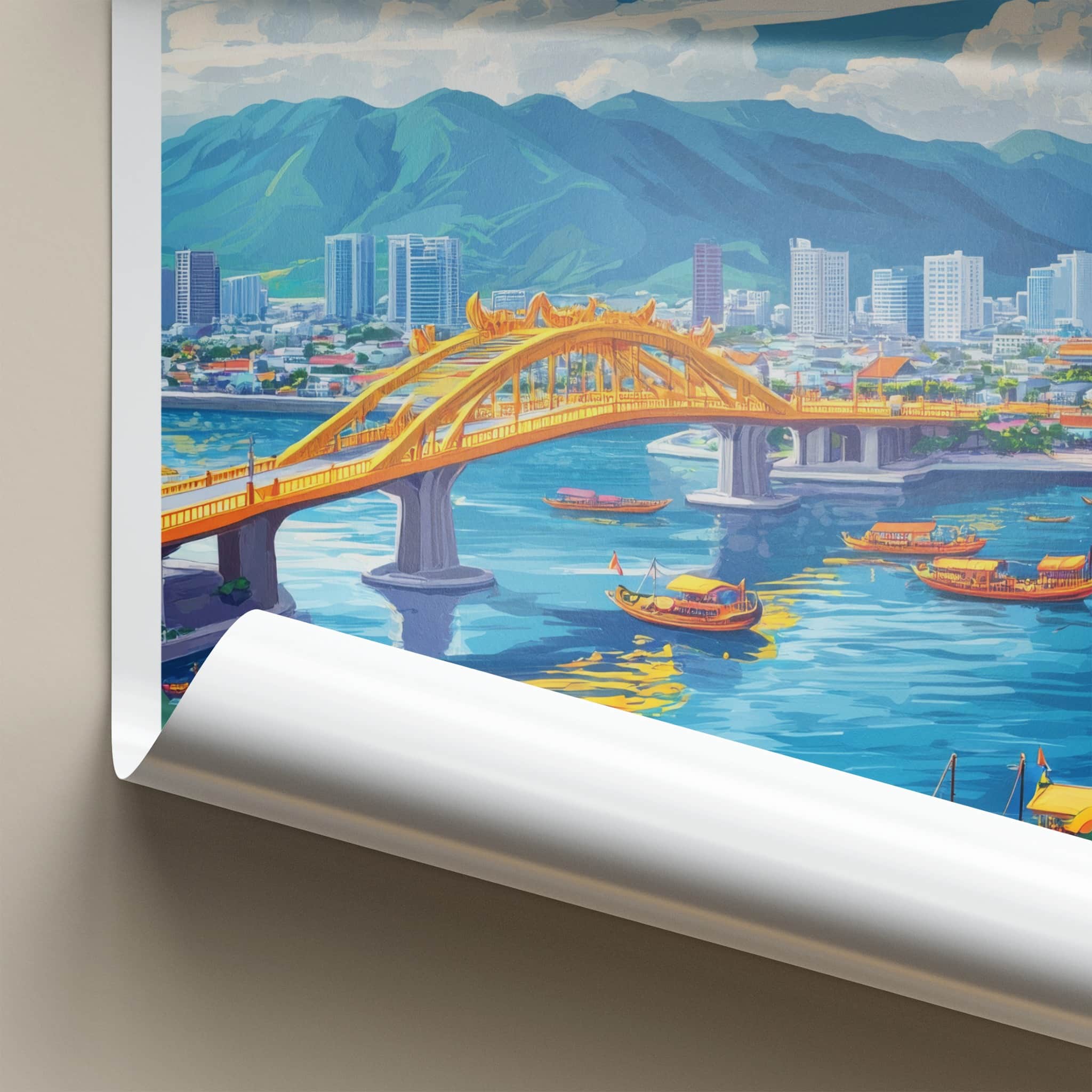 Da Nang Poster - Vietnam Travel Art - Vibrant Cityscape Boats Home Decor