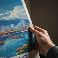 Da Nang Poster - Vietnam Travel Art - Vibrant Cityscape Boats Home Decor