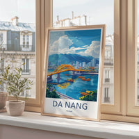 Da Nang Poster - Vietnam Travel Art - Vibrant Cityscape Boats Home Decor