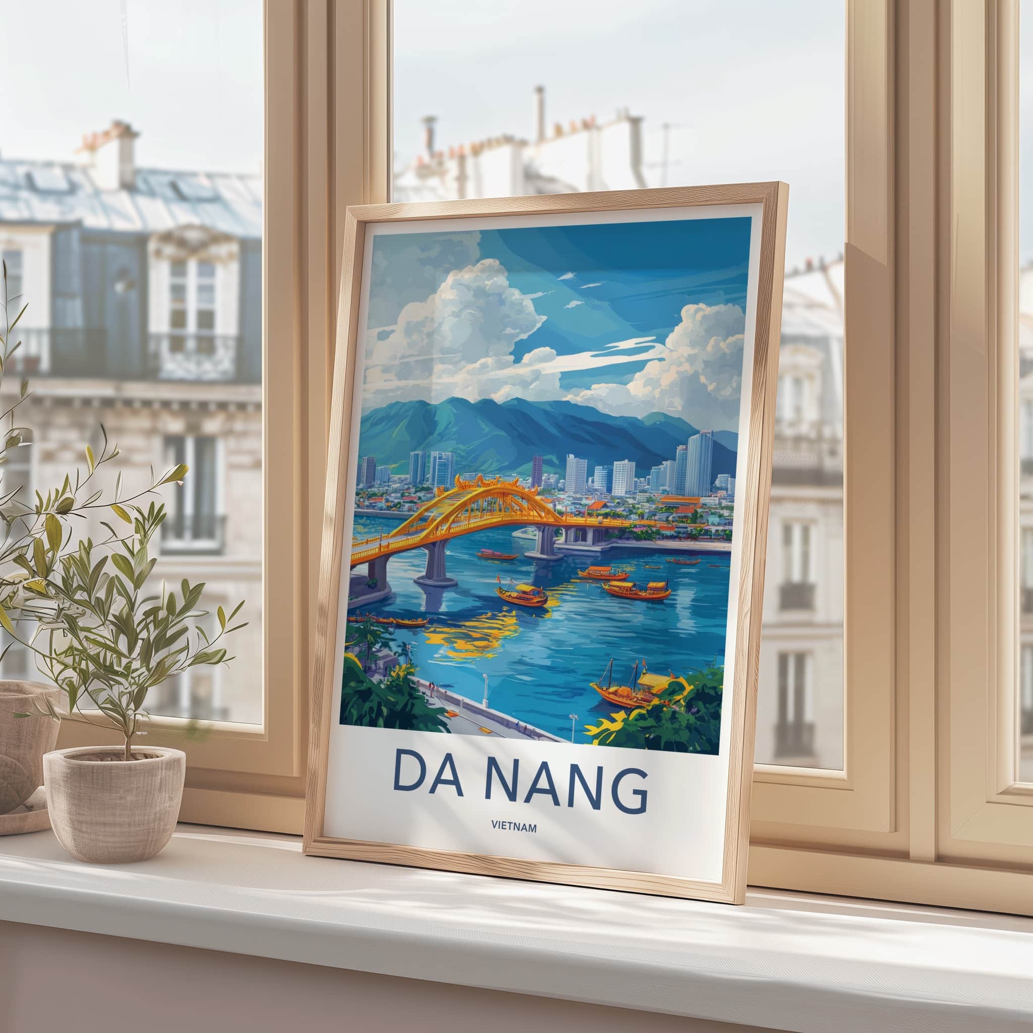 Da Nang Poster - Vietnam Travel Art - Vibrant Cityscape Boats Home Decor