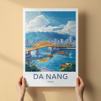 Da Nang Poster - Vietnam Travel Art - Vibrant Cityscape Boats Home Decor
