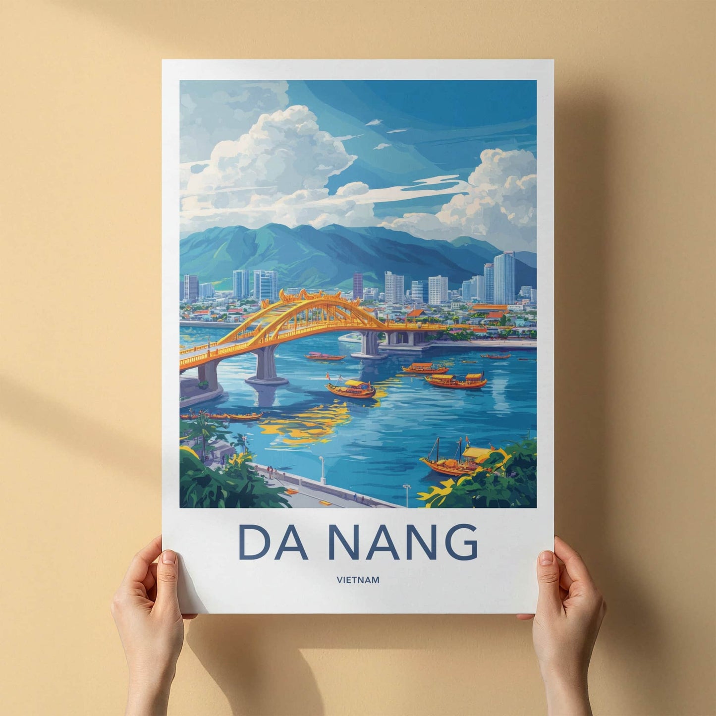 Da Nang Poster - Vietnam Travel Art - Vibrant Cityscape Boats Home Decor