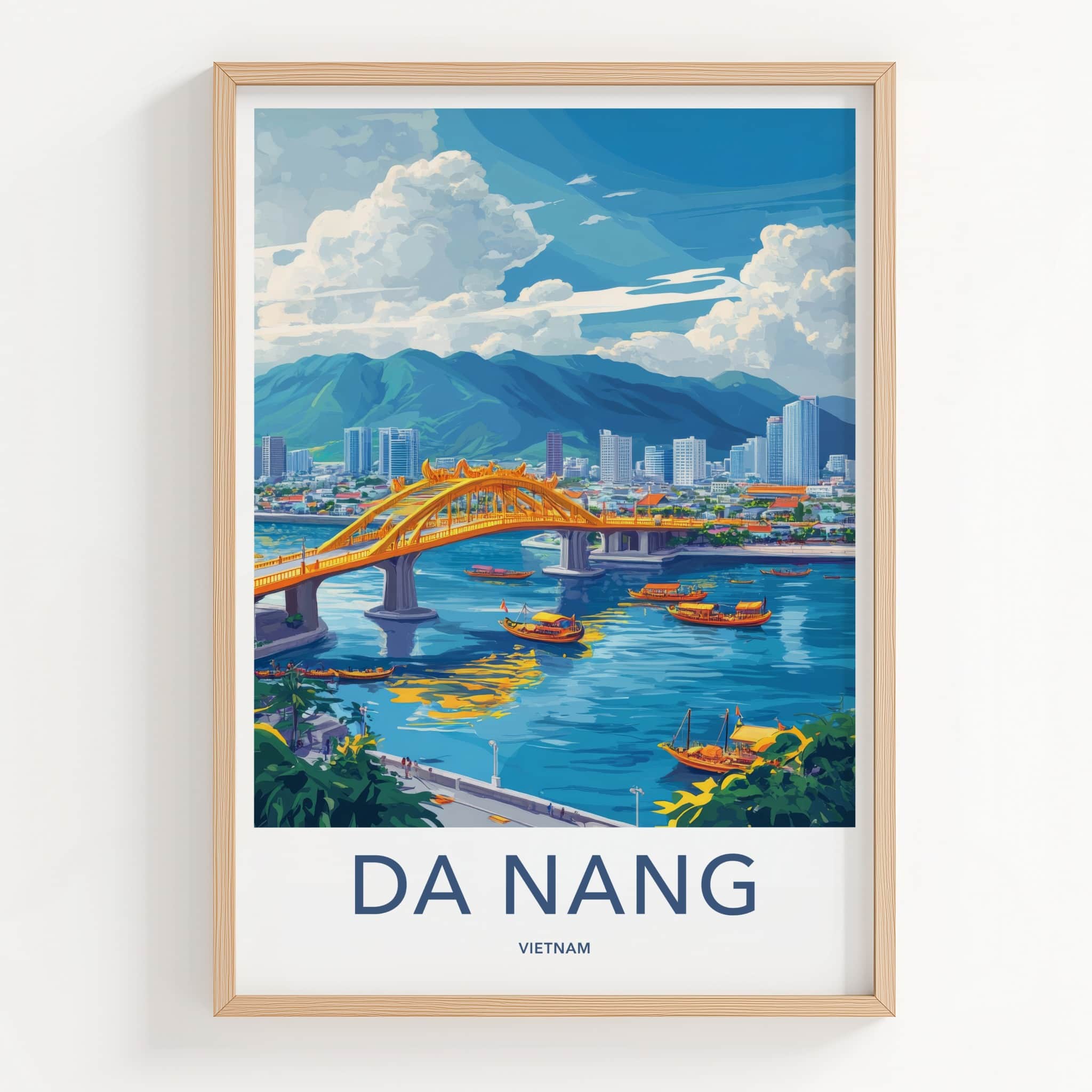 Da Nang Poster - Vietnam Travel Art - Vibrant Cityscape Boats Home Decor