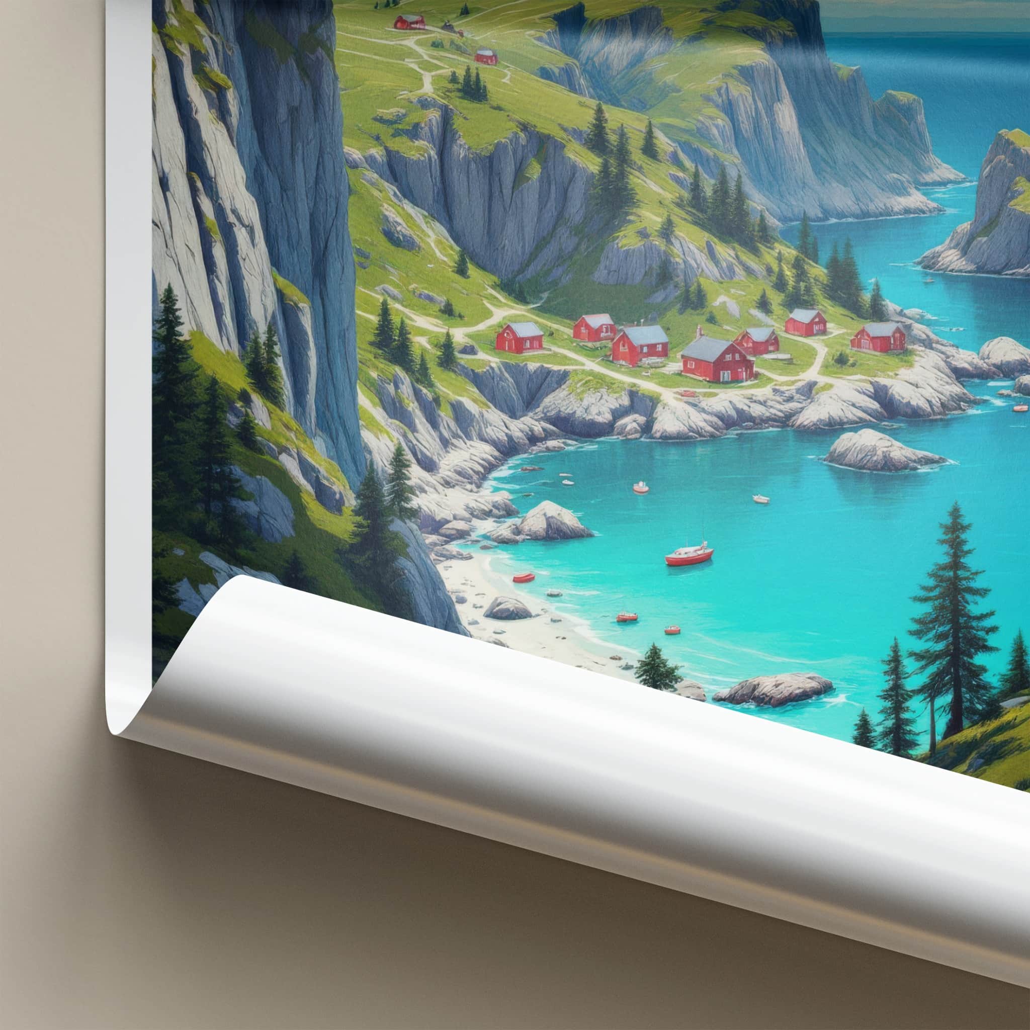 Senja Poster - Norway Fine Art - Coastal Red Houses Framed Decor