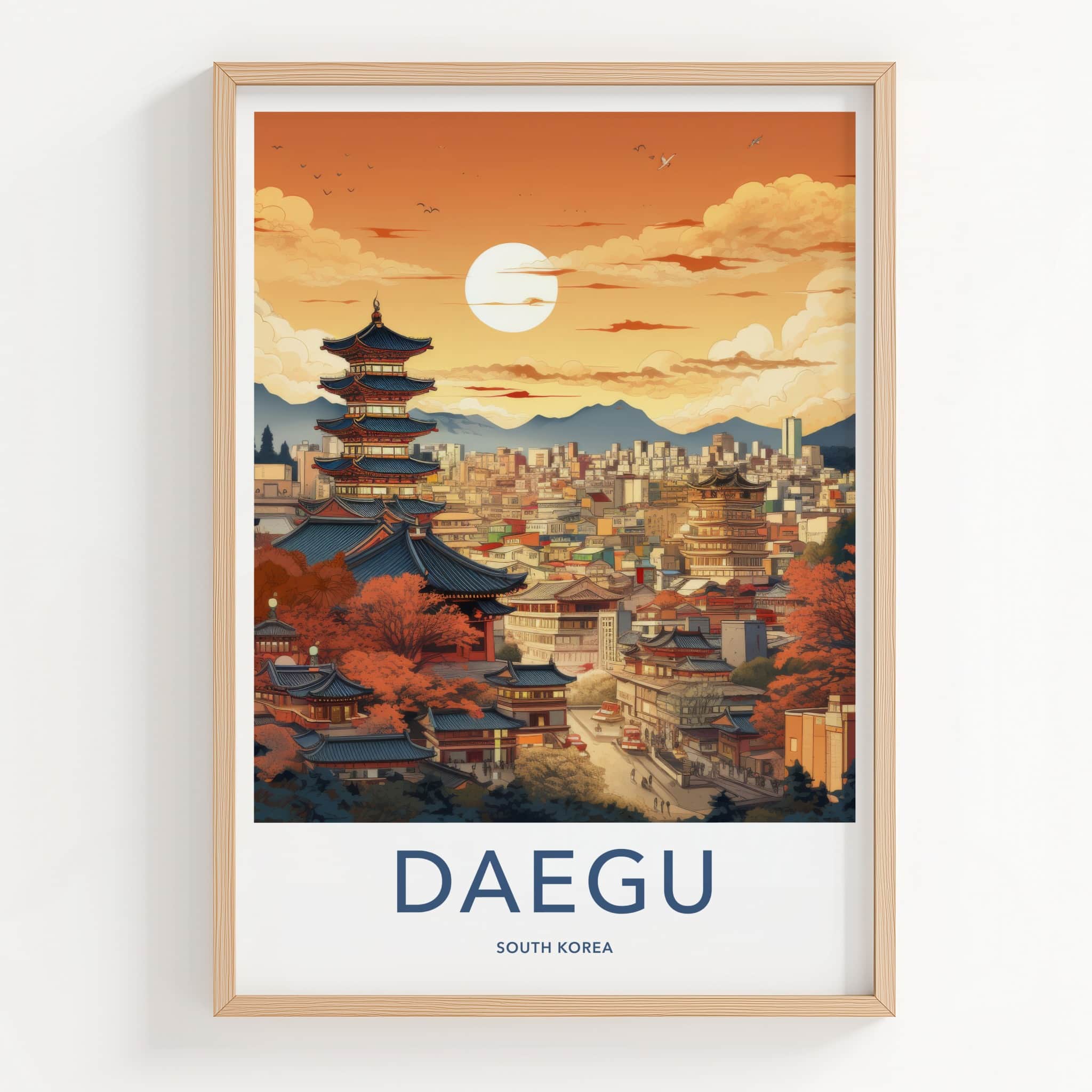Daegu Poster - South Korea Travel Art - Asian City Sunset Home Decor