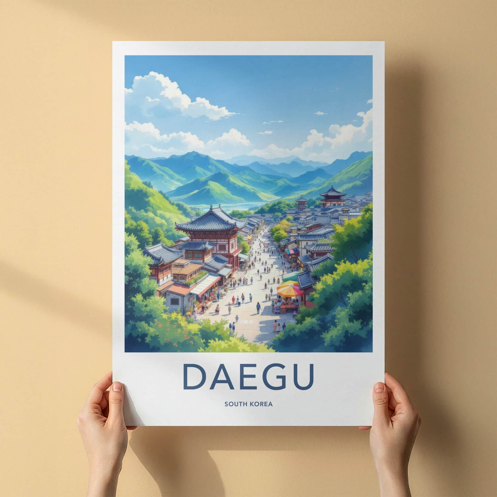 Daegu Poster - South Korea Travel Art - Lively Market Street Home Decor