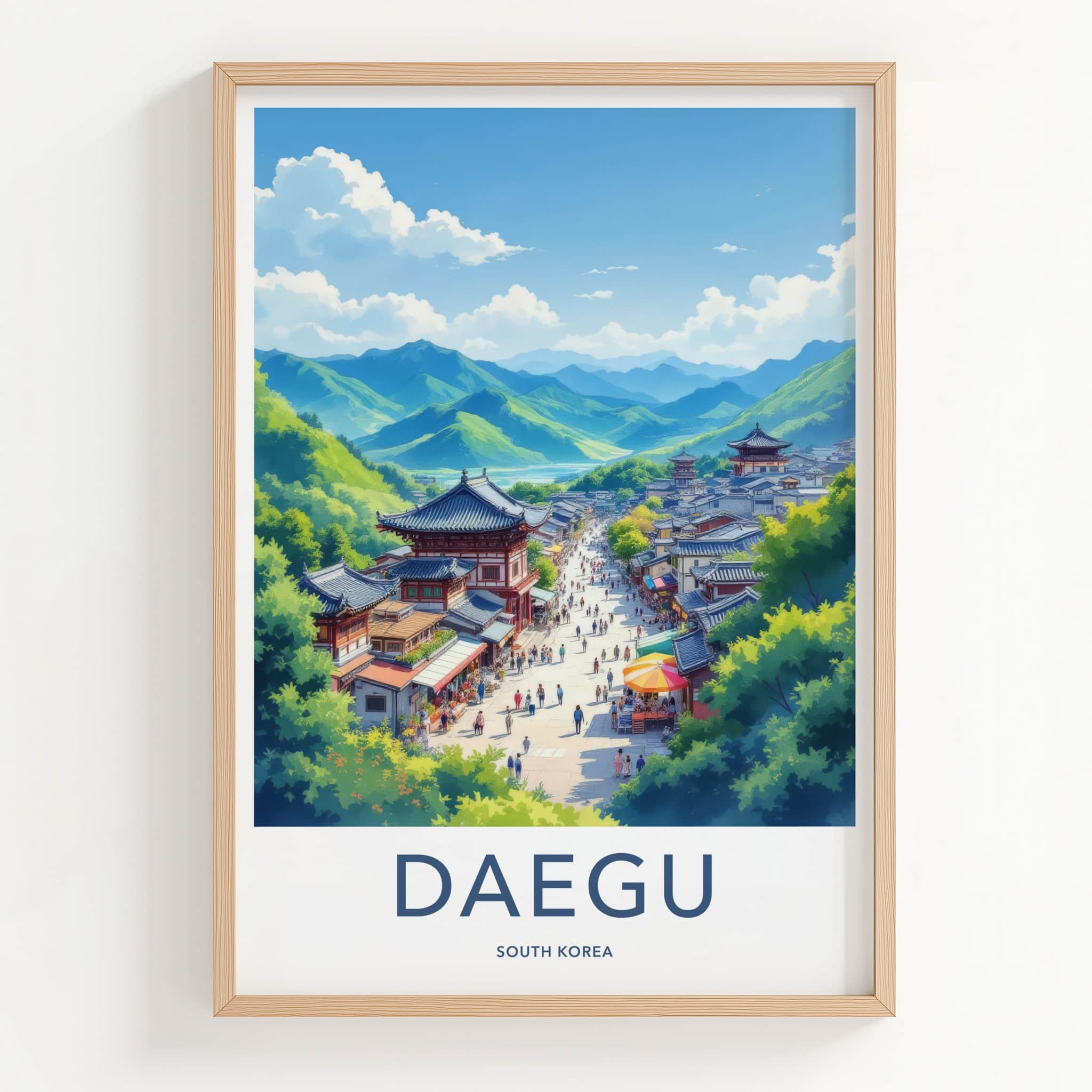 Daegu Poster - South Korea Travel Art - Lively Market Street Home Decor