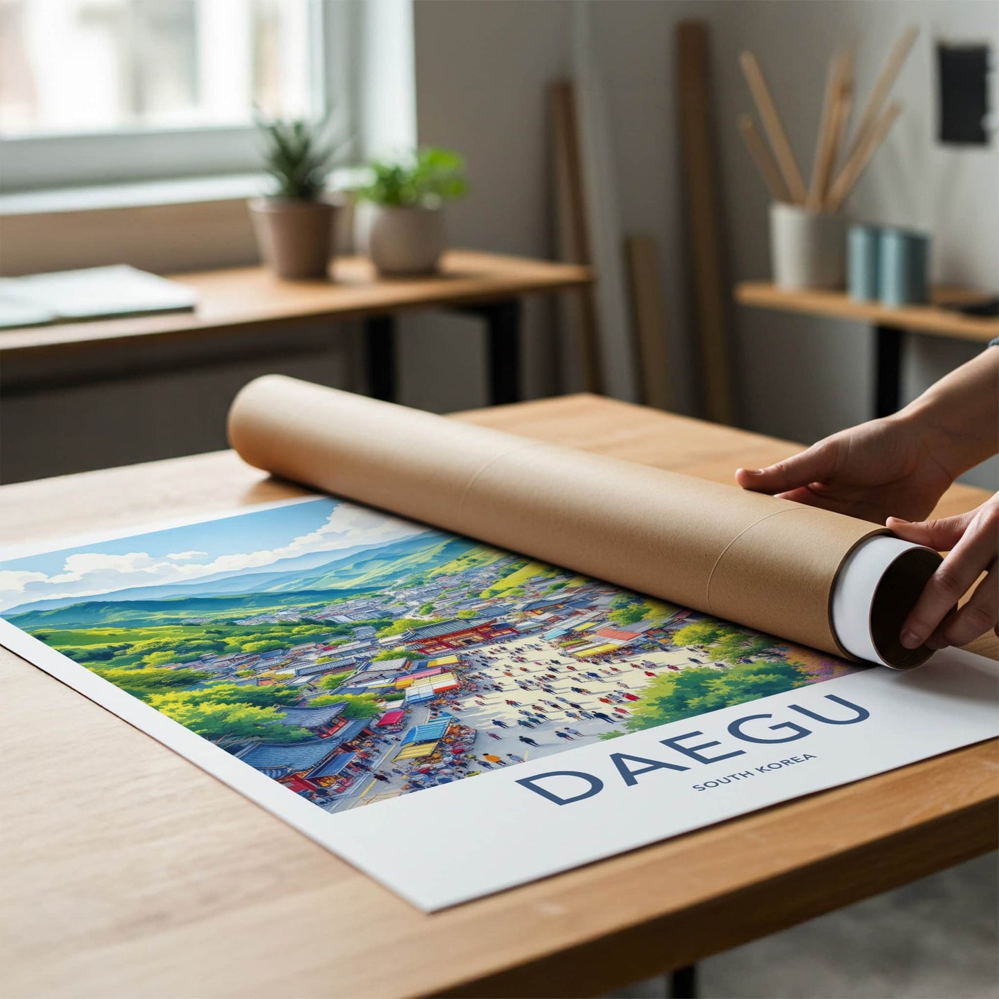 Daegu Poster - South Korea Travel Art - Mountain City Market Home Decor