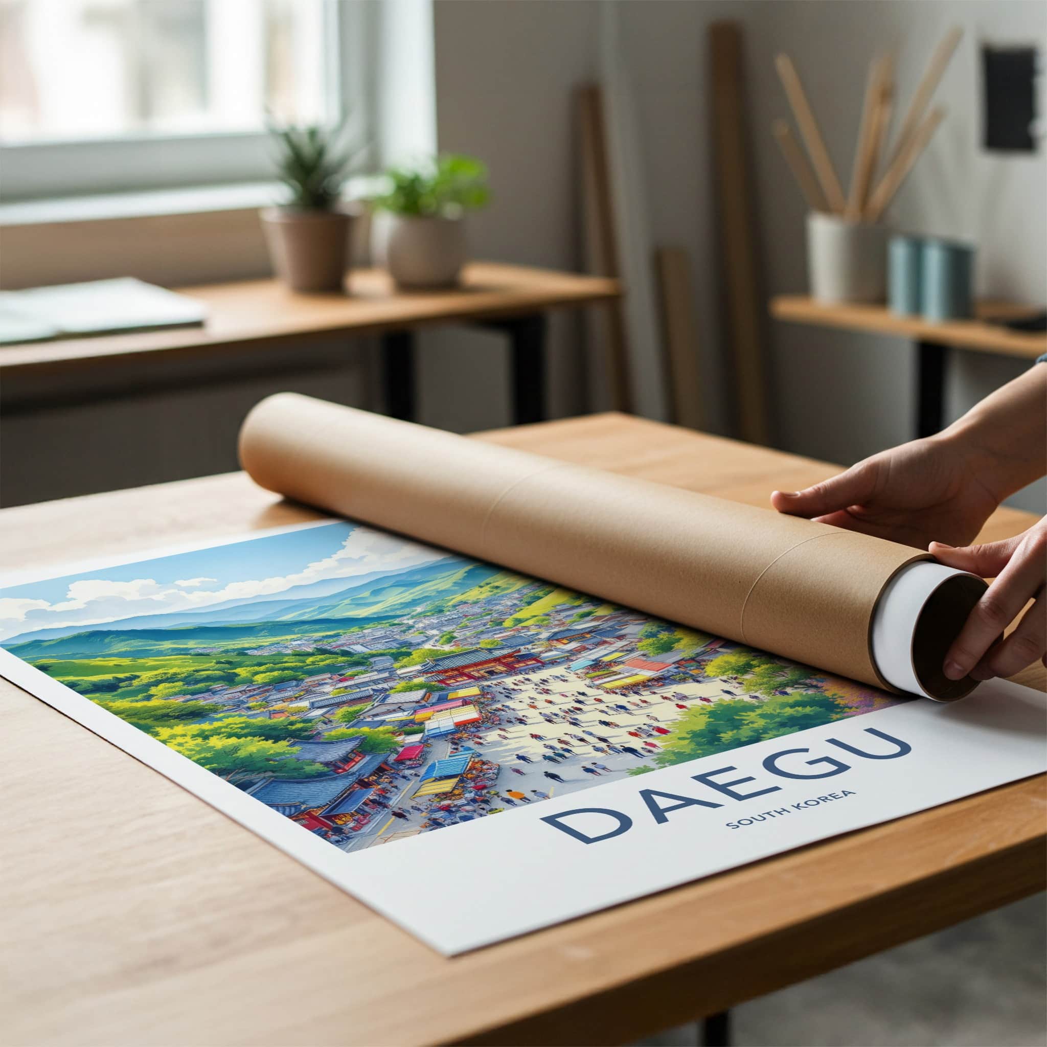 Daegu Poster - South Korea Travel Art - Mountain City Market Home Decor