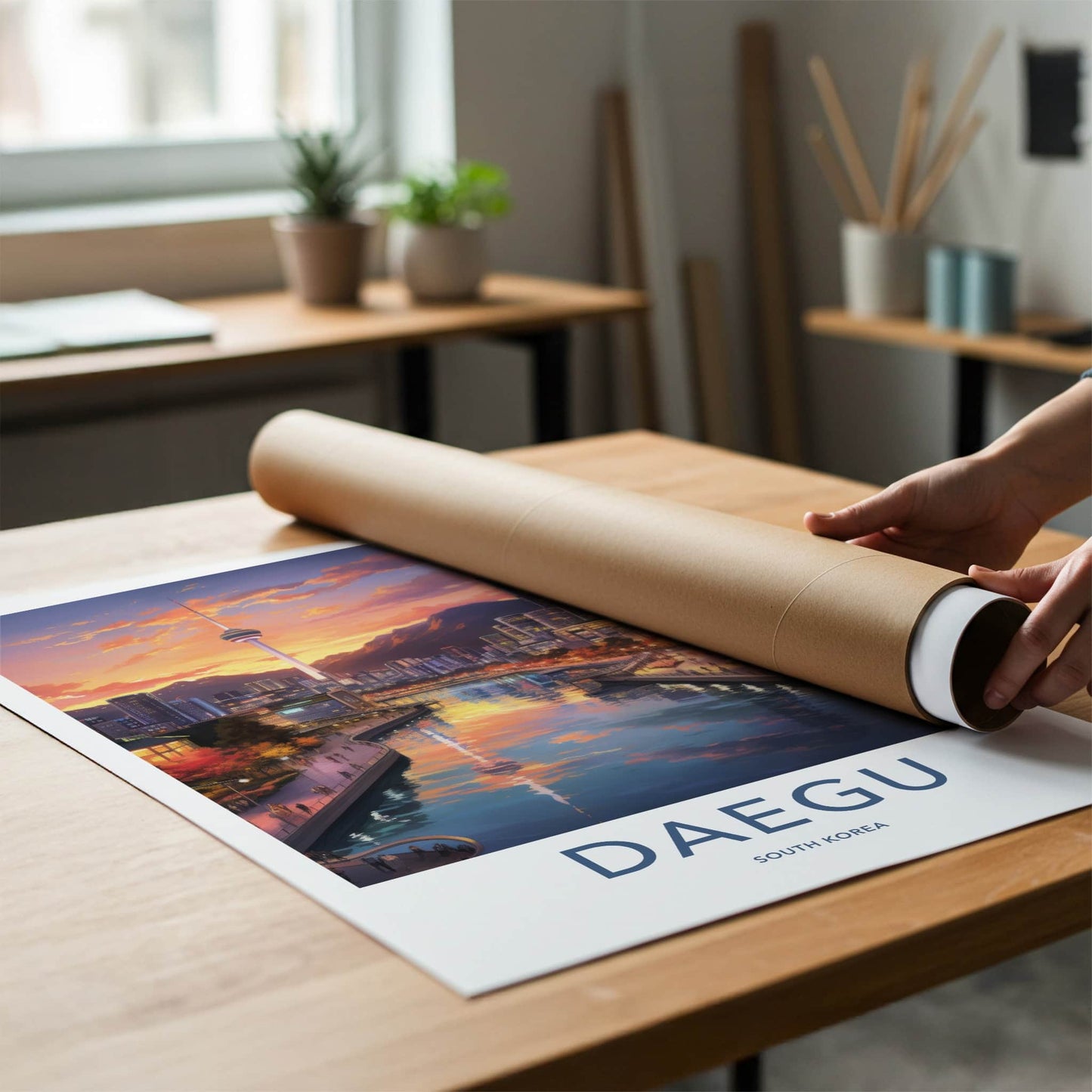 Daegu Poster - South Korea Travel Art - Riverside City Sunset Home Decor