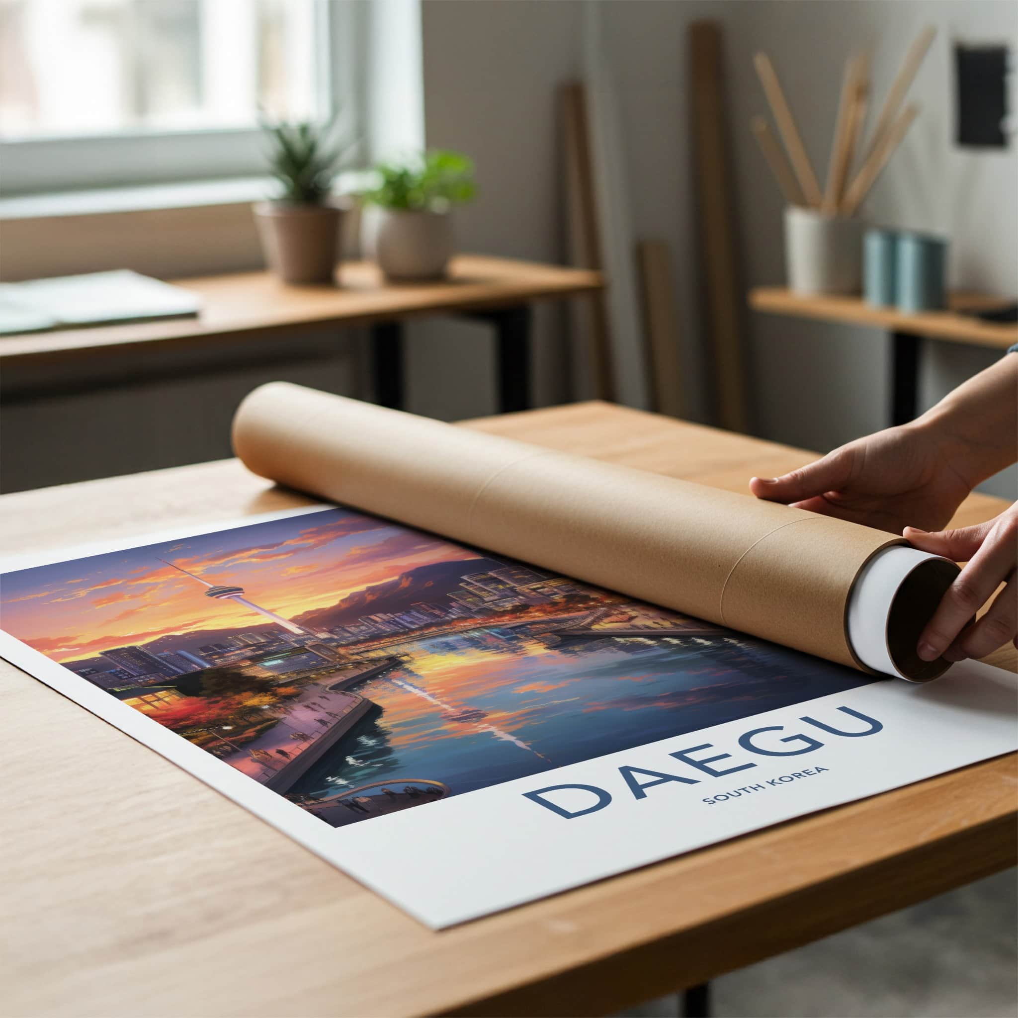 Daegu Poster - South Korea Travel Art - Riverside City Sunset Home Decor