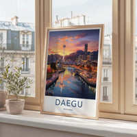 Daegu Poster - South Korea Travel Art - Riverside City Sunset Home Decor