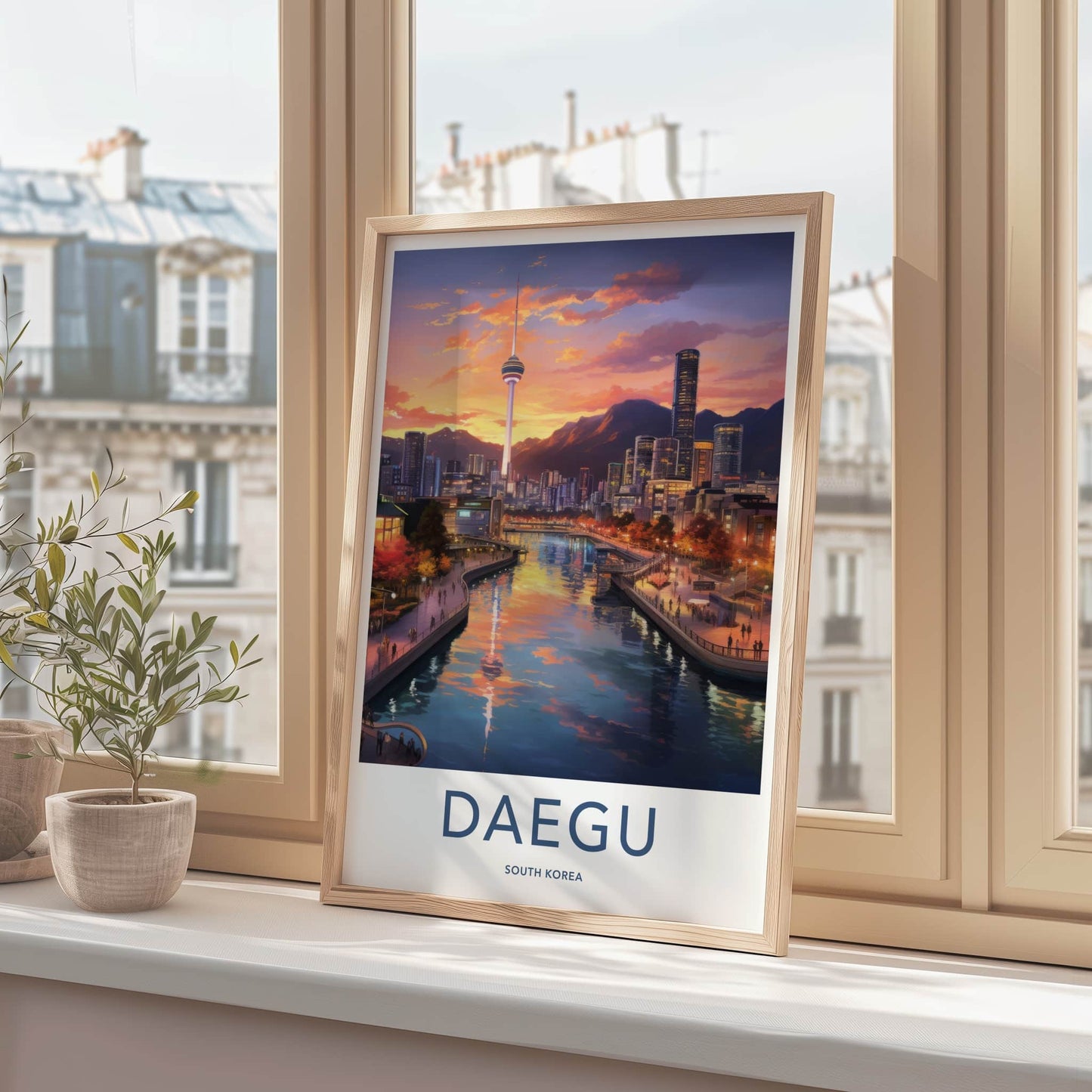 Daegu Poster - South Korea Travel Art - Riverside City Sunset Home Decor