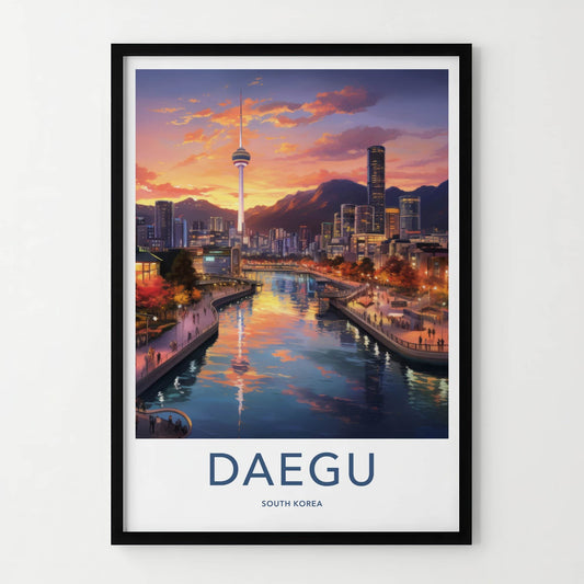 Daegu Poster - South Korea Travel Art - Riverside City Sunset Home Decor