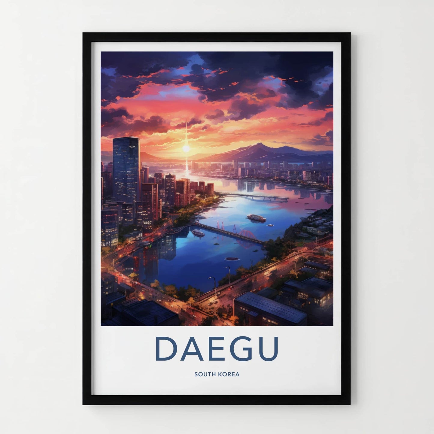 Daegu Poster - South Korea Travel Art - Vibrant City Sunset Wall Decor