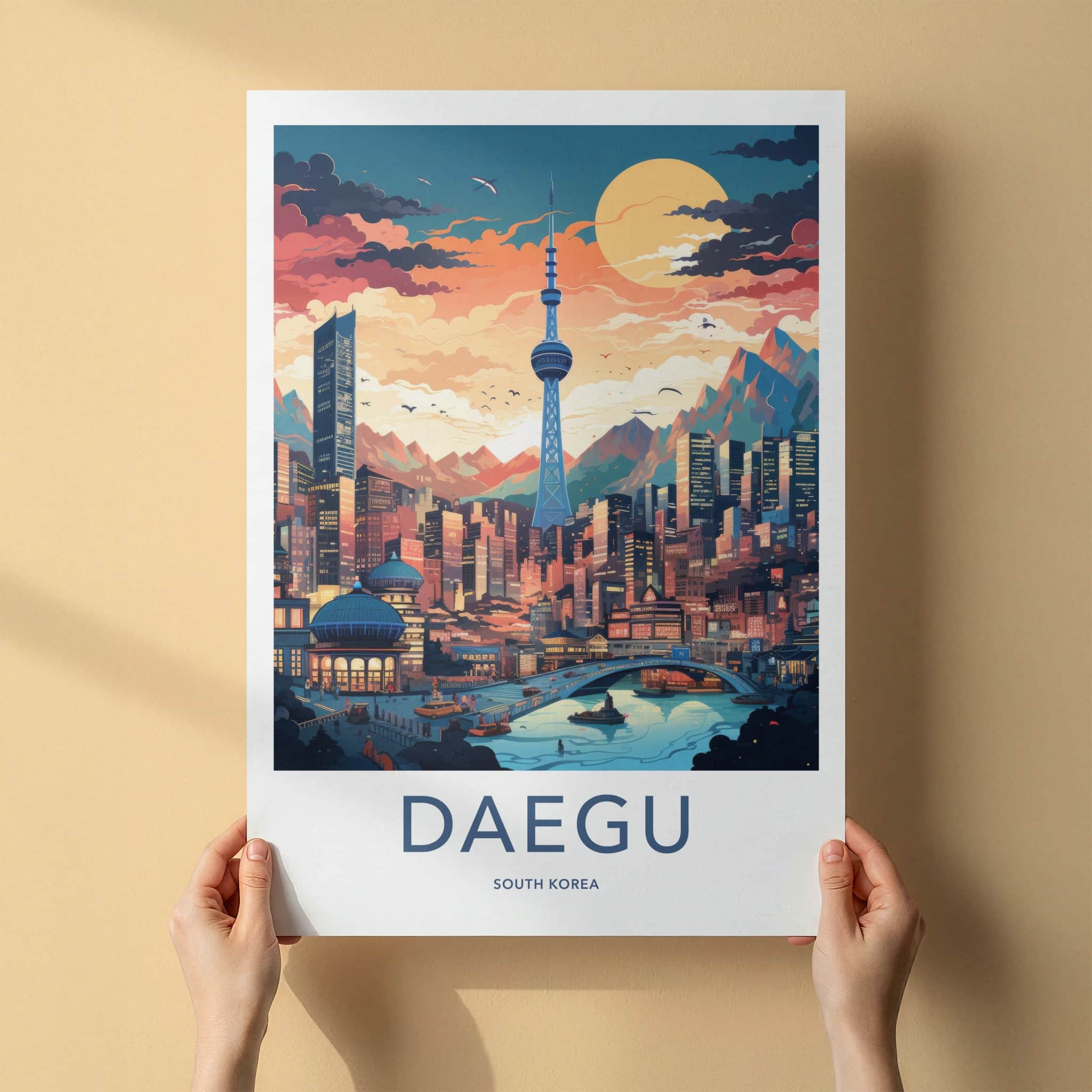 Daegu Poster - South Korea Travel Art - Vibrant Cityscape Tower Wall Decor